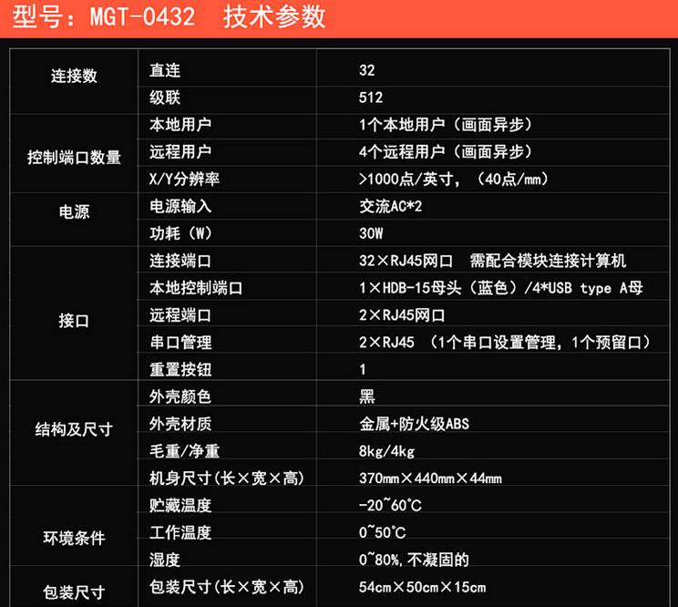 4控32的數字矩陣KVM切換器解決方案MGT0432技術參數